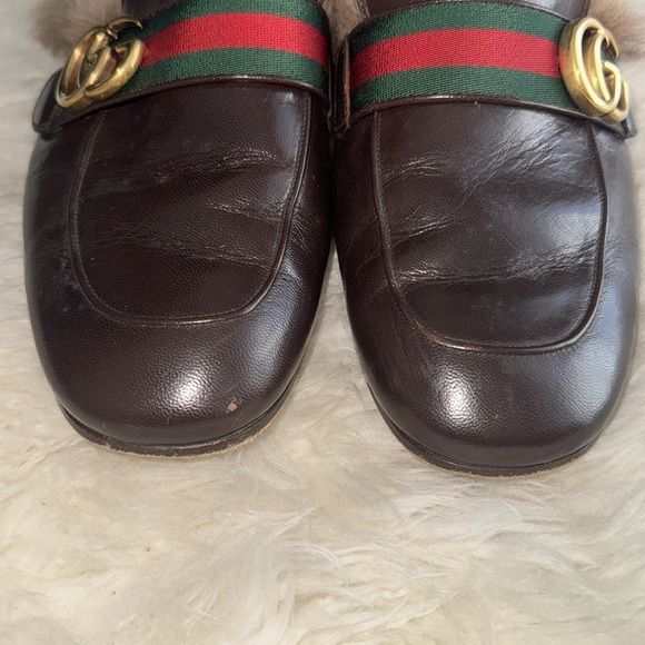 gucci princetown fur loafers in brown with logo - Picture 3 of 4
